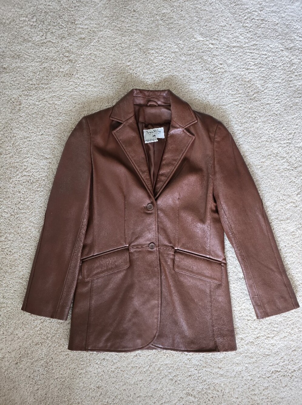 Pamela McCoy Collection Women's Large ? Brown 100% Leather Jacket Blazer Soft